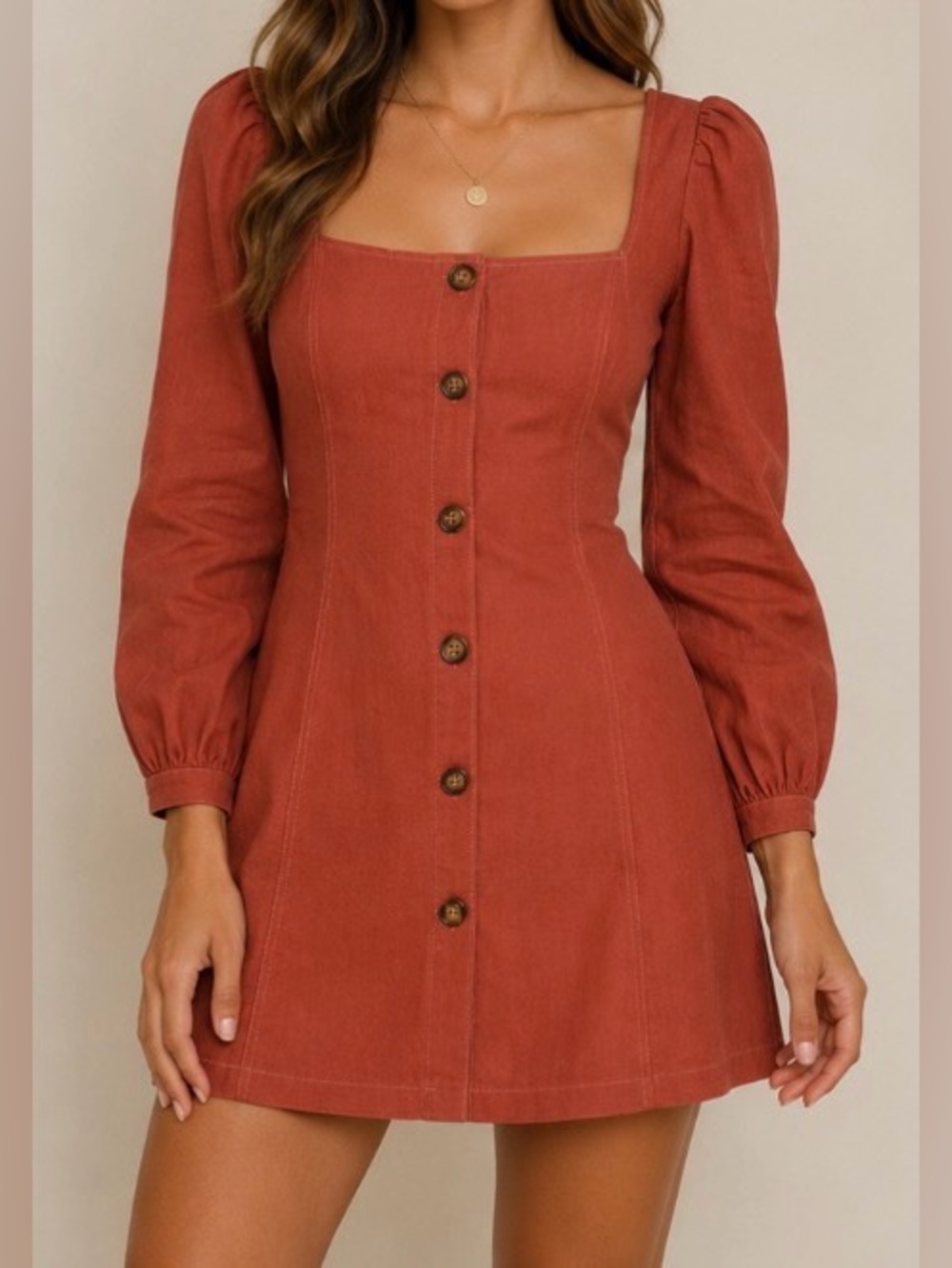 D Ark~ Square-Neck Burnt Orange Women’s Mini Dress. Zipper & Tie Back XS